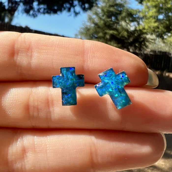 Cremation Cross Stud Earrings Stainless Steel