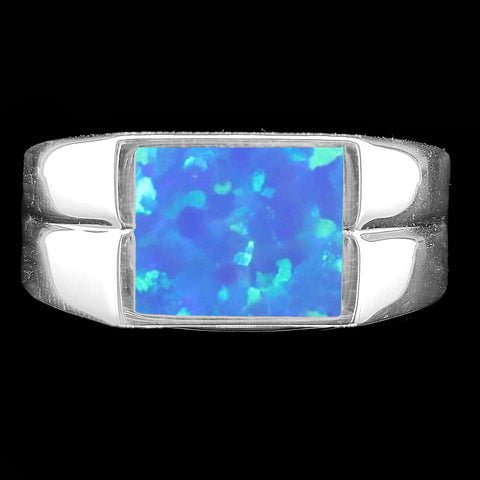 Classic Mens Cremation Ring with Ash and Opal Inlay .960 Silver