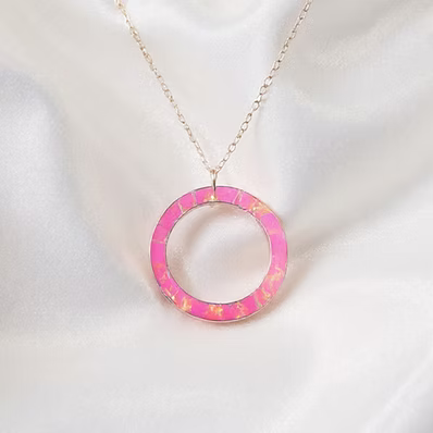 Circle Pendant Argentium Silver .960 with opal inlay. Includes chain