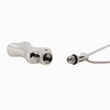 A polished chrome shower valve trim and matching cable end piece shown on a plain white background.