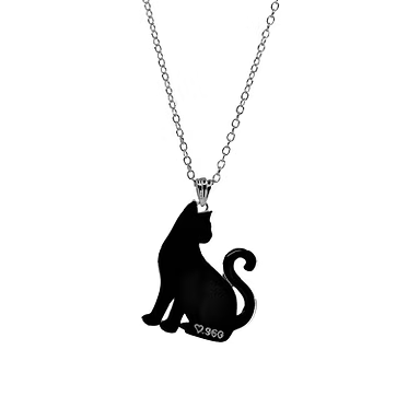 cat pendant with engraving on silver chain