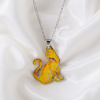 silver cat pendant with chain with opal inlay