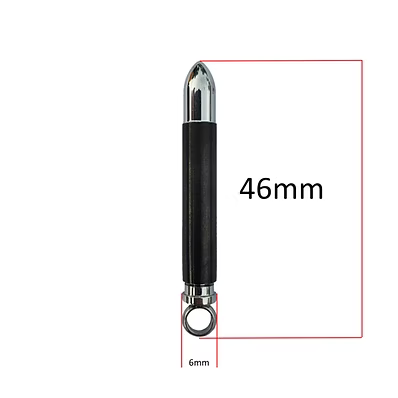 A black cylindrical tool with a silver metallic tip and a ring-shaped end, shown on a white background with red measurement lines and text indicating 46mm length and 6mm ring width.