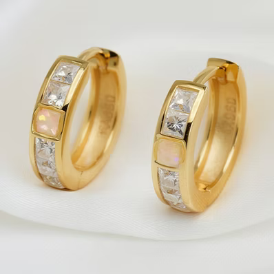 Cremation Moissanite Diamond Earrings With opal 14k Vermeil Gold