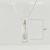 A silver-toned rectangular pendant necklace on a delicate chain, shown against a light gray background with dimension lines and text indicating 1.21 inches height and 0.