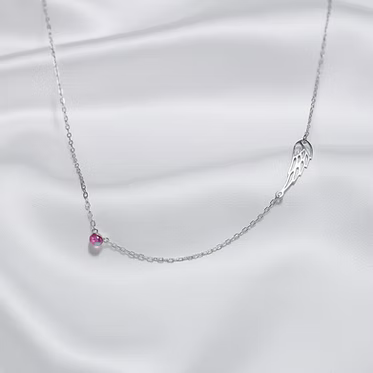  .960 silver dainty chain with angel wing pendant and opal 