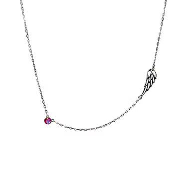  .960 silver dainty chain with angel wing pendant and opal 