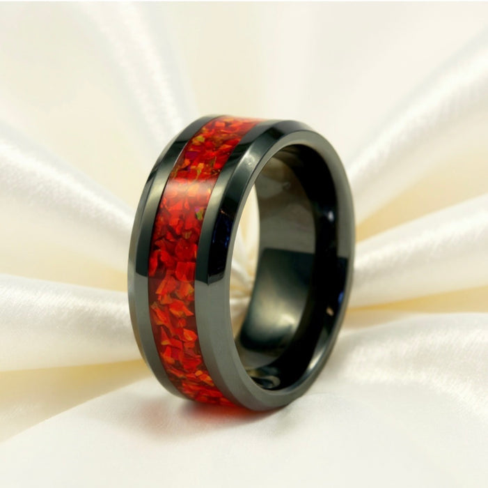 Black Ceramic Cremation Ring Band - 8MM