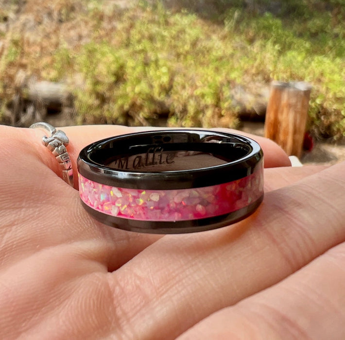 Black Ceramic Cremation Ring Band - 8MM