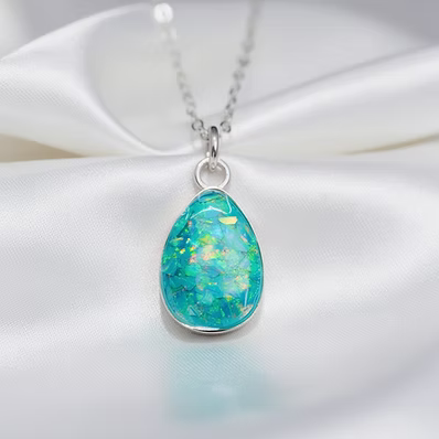 Cremation Teardrop Opal Argentium Silver Pendant