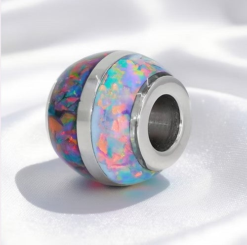 Cremation Double-Channel Opal and Ash Bead