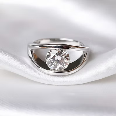 Our Stunner Moissanite Diamond Ring features a certified Moissanite Diamond with a 2 ct. center stone. The ring band is made from Argentium .960 silver, which is hypoallergenic, anti-tarnish, and brighter than white gold or platinum. This ring can also be worn as a wedding or engagement ring and is non-cremation.&nbsp;