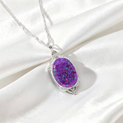 mini victorian Pendant in .960 Argentium Silver. Featuring custom opal and ash inlay. It comes with an 18-inch chain
