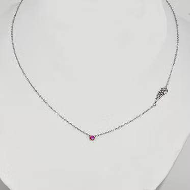 .960 silver dainty chain with angel wing pendant and opal 
