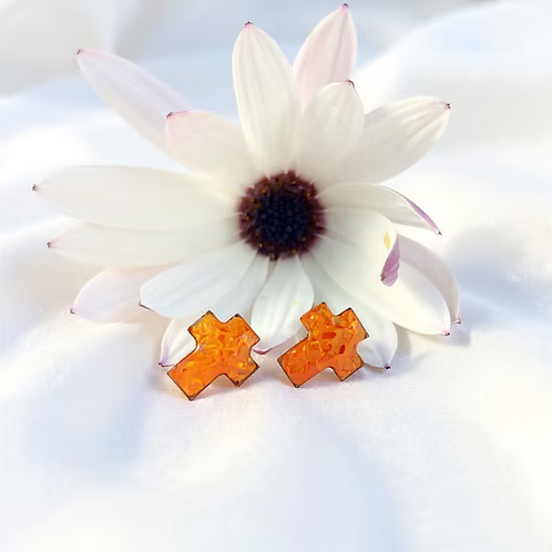 Cremation Cross Stud Earrings Stainless Steel