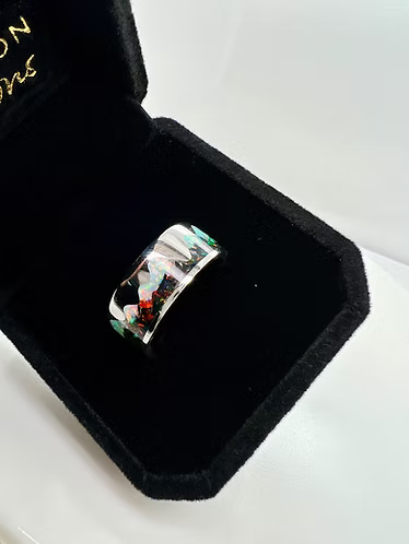Stainless Steel Mountain Cremation Opal Ring