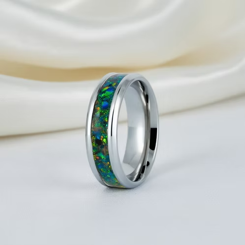 Stainless Steel Cremation Opal Ring Band
