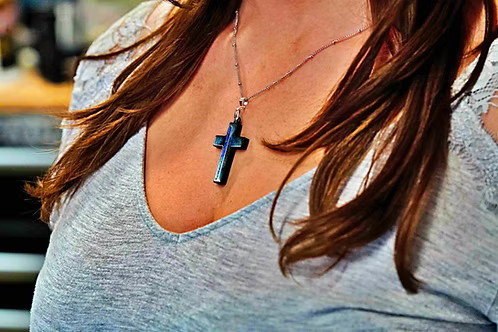 Cremation Ceramic Opal Cross Pendant