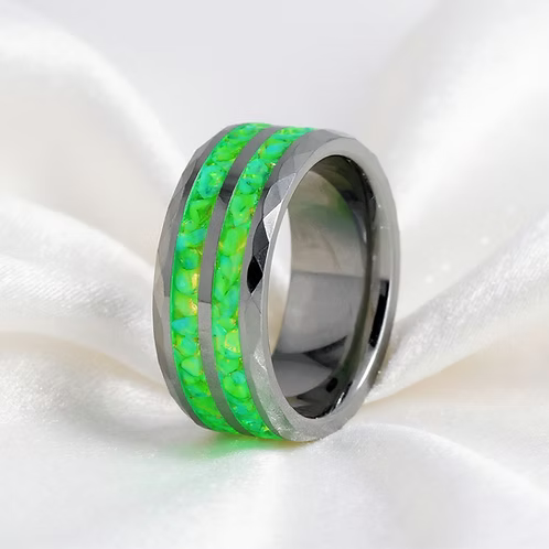 Cremation Hammer-Tone Double Channel Ring - Tungsten