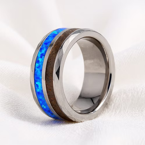 Cremation Hammer-Tone Double Channel Ring - Tungsten