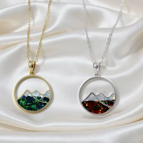 Grand Teton Cremation Opal Pendant - .960 Silver