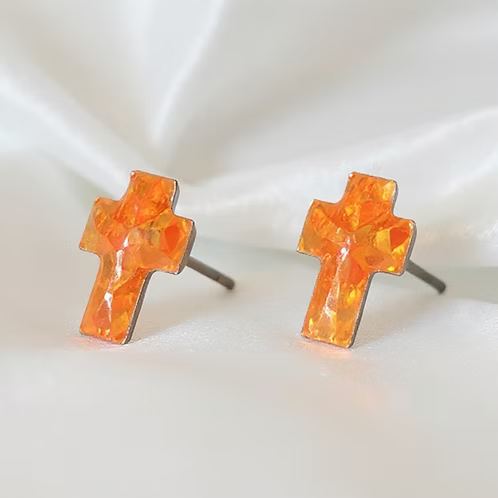 Cremation Cross Stud Earrings Stainless Steel