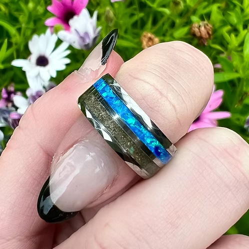 Cremation Hammer-Tone Double Channel Ring - Tungsten