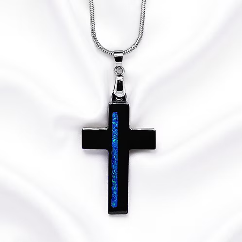Cremation Ceramic Opal Cross Pendant