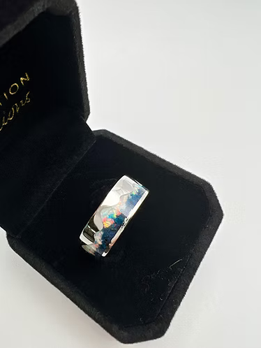 Stainless Steel Mountain Cremation Opal Ring
