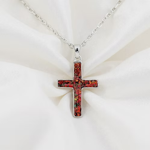 .960 Silver Dainty Cremation Cross Necklace