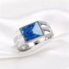 Classic Mens Cremation Ring with Ash and Opal Inlay - .960 Silver