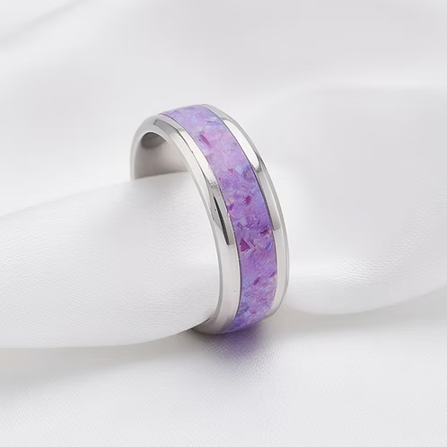 Stainless Steel Cremation Opal Ring Band