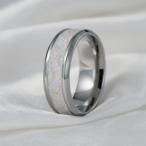 Stainless Steel Cremation Opal Ring Band