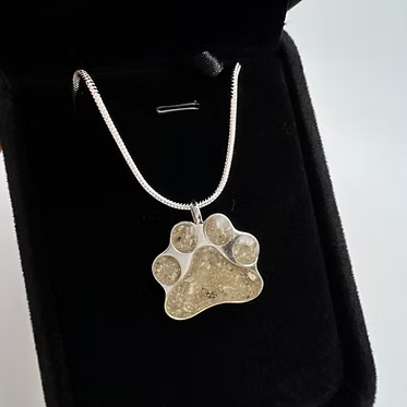 paw print pendant with chain with ash inlay
