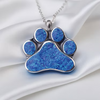 Cremation Paw Print Pendant .925 Sterling Silver with blue opal inlay on white background