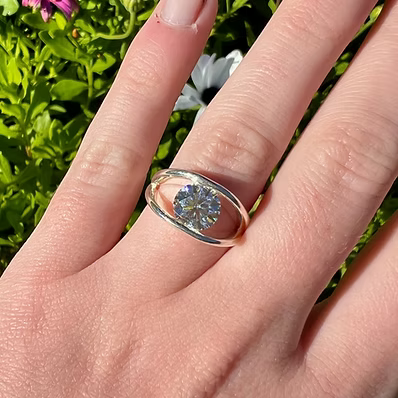Our Stunner Moissanite Diamond Ring features a certified Moissanite Diamond with a 2 ct. center stone. The ring band is made from Argentium .960 silver, which is hypoallergenic, anti-tarnish, and brighter than white gold or platinum. This ring can also be worn as a wedding or engagement ring and is non-cremation.&nbsp;