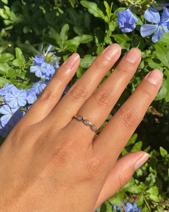 Cremation Triple Stone Ring - 14K Gold Plated