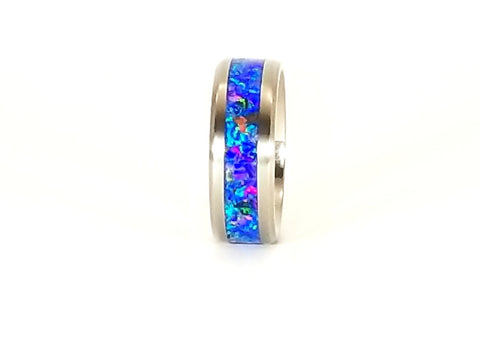 Cremation Ring 8mm Titanium with Ash and Opal