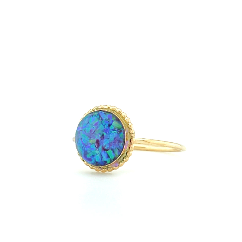 Gold Cremation Jewelry Round Beaded Dainty  Ring