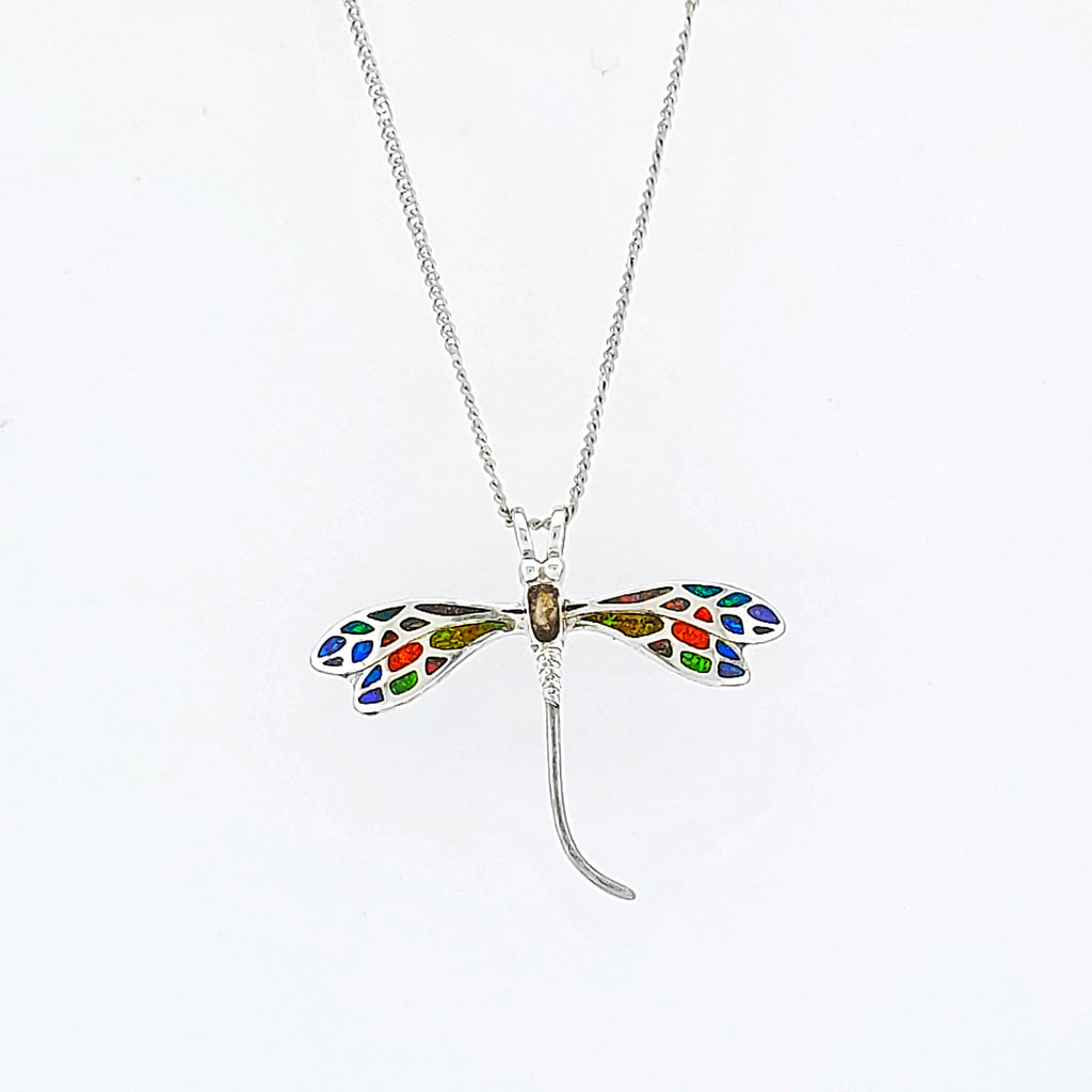 Cremation Pendant Dragonfly Pendant Inlaid with Ashes and Crushed oOpal