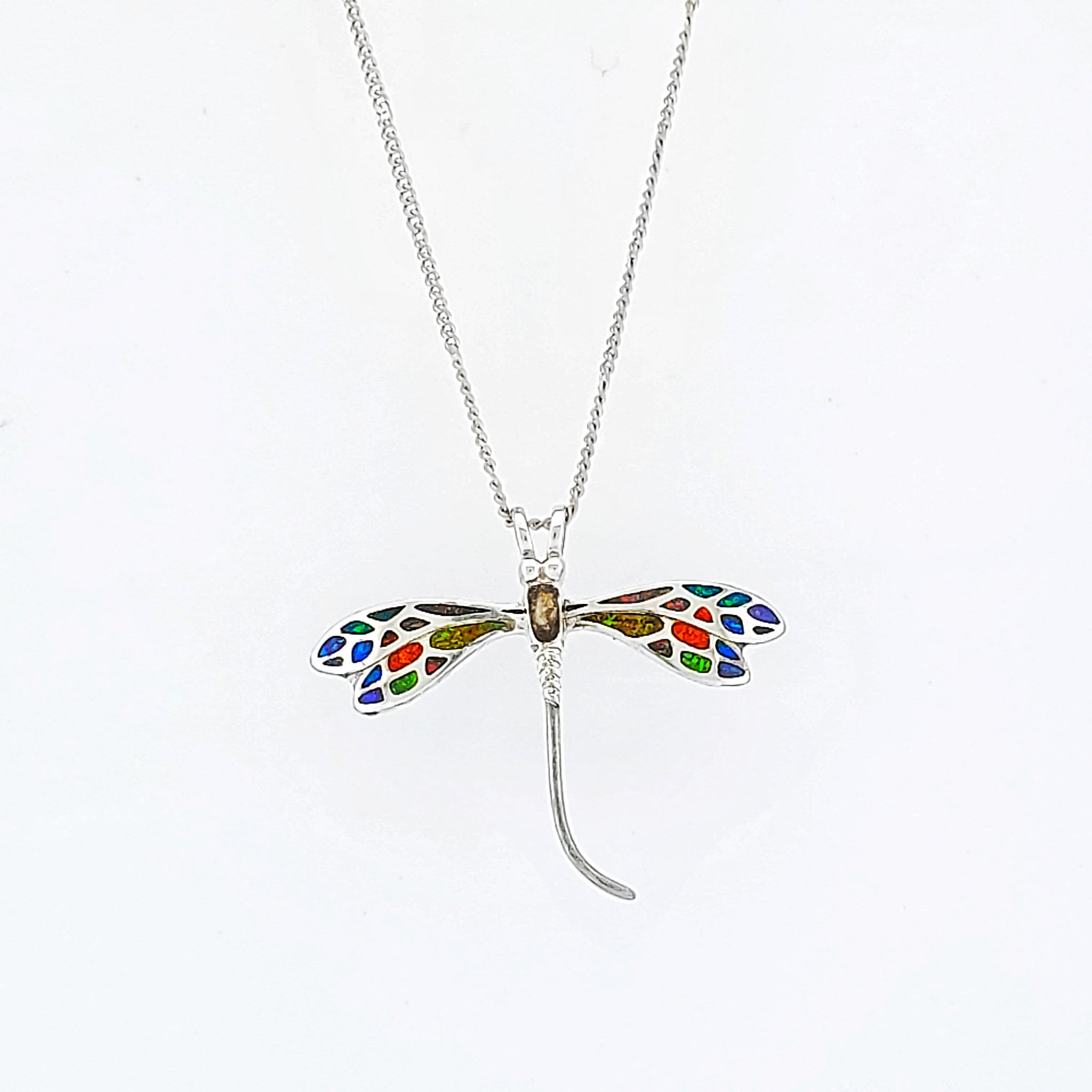 Cremation Necklace Dragonfly Sterling Silver with Ash and Opal