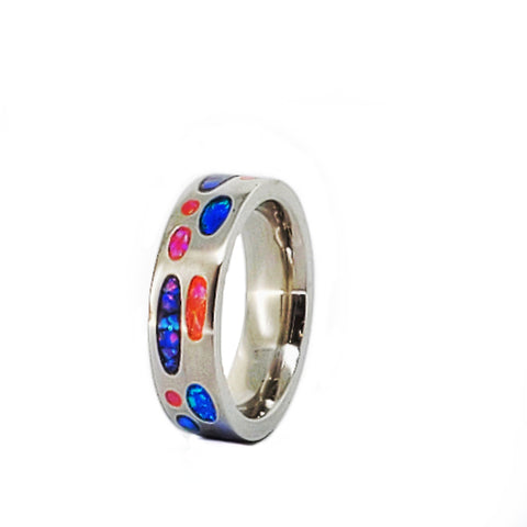 Cremation Ring Pima 6mm Titanium with Ash and Opal
