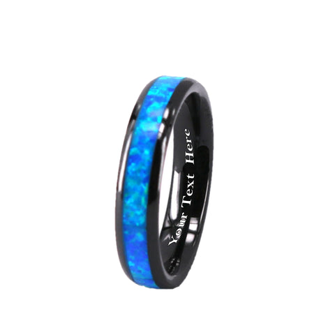 Cremation Ring 4mm Black Ceramic with Ash and Opal