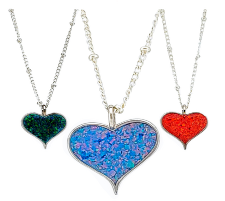 Cremation pendant large heart with opal
