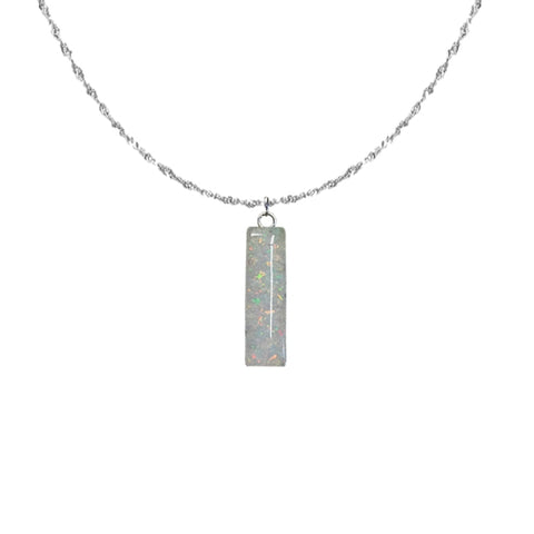 Cremation Necklace Rectangle Sterling Silver with Ash and Opal