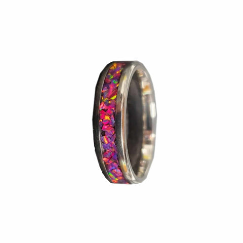 Cremation Ring 6mm Titanium with Ash and Opal