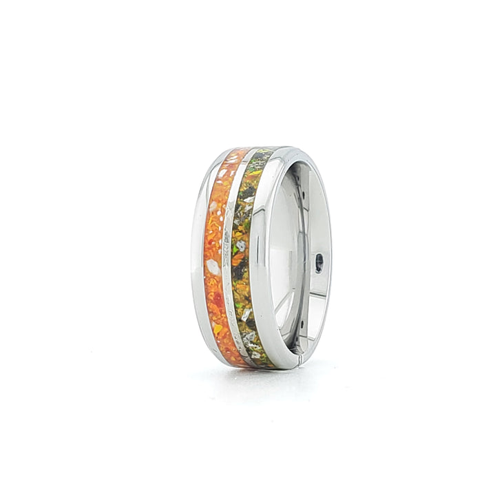 Cremation Ring Double Channel Stainless Ash and Opal