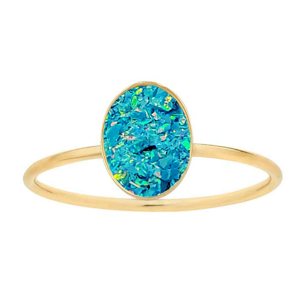 Gold Oval Cremation Opal Ring  #OP2 Marine