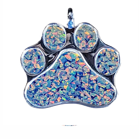 Cremation Necklace Paw Print Sterling Silver with Ash and Opal