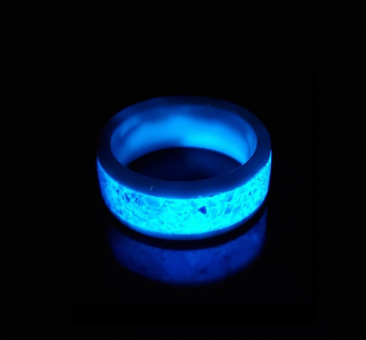 Cremation Ring Glow White Ceramic with Ash and Opal